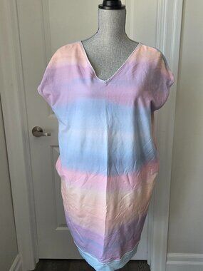 Solar pastel-gradient v neck cap sleeve shirt dress comfy beach size 42